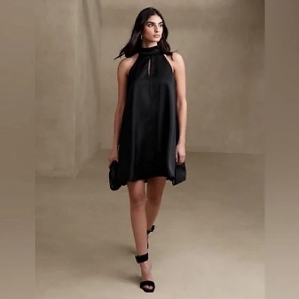 BANANA REPUBLIC BLACK LILI SATIN MINI DRESS Size XL NWOT Little Black Dress